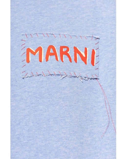 Marni Blue Logo-Appliqué Cotton Hoodie