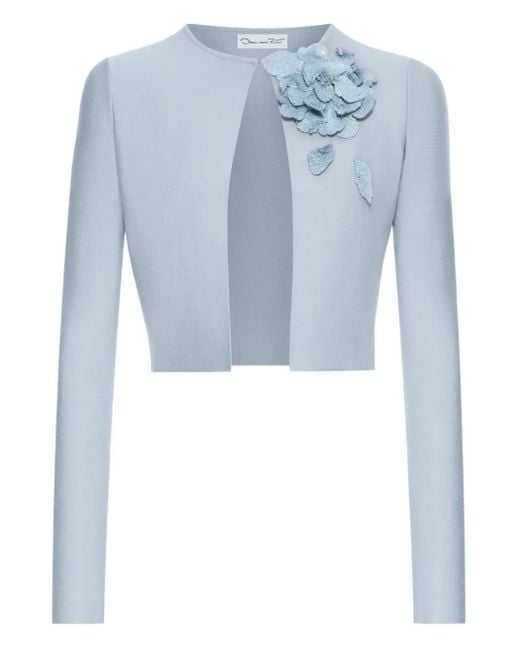 Vestido de punto con apliques florales Oscar de la Renta de color Blue