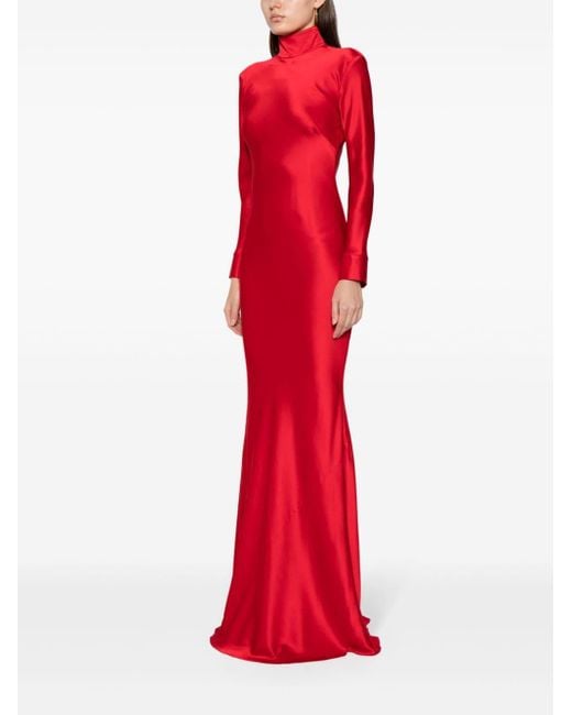 Michelle Mason Red Open-back Long-sleeve Gown Dress