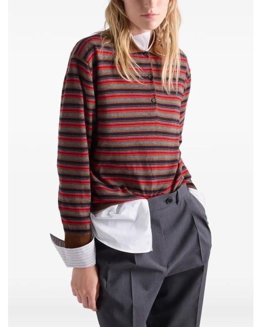 Prada Red Gestreifter Kaschmirpullover
