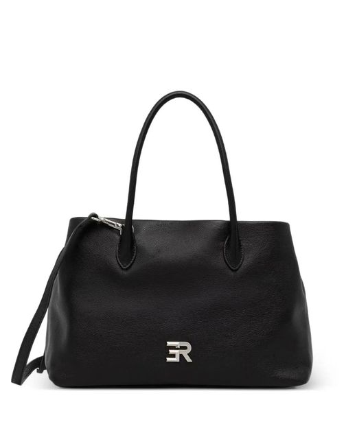 ERMANNO FIRENZE Black Logo-Plaque Pebbled-Leather Tote Bag