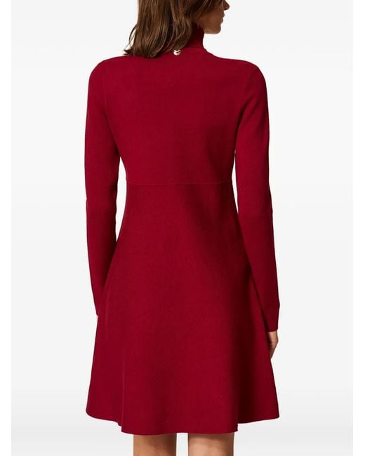 Twinset Red Robe Courte En Maille À Col Roulé