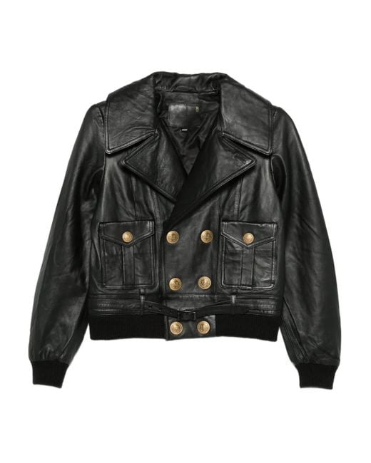 R13 Black Double-Breasted Faux-Leather Jacket