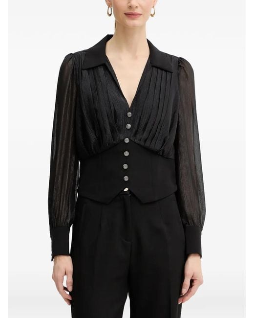 Morgan Black Pleated Buttoned Blouse