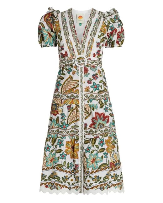 Farm Rio White Botanicals Midi Dress