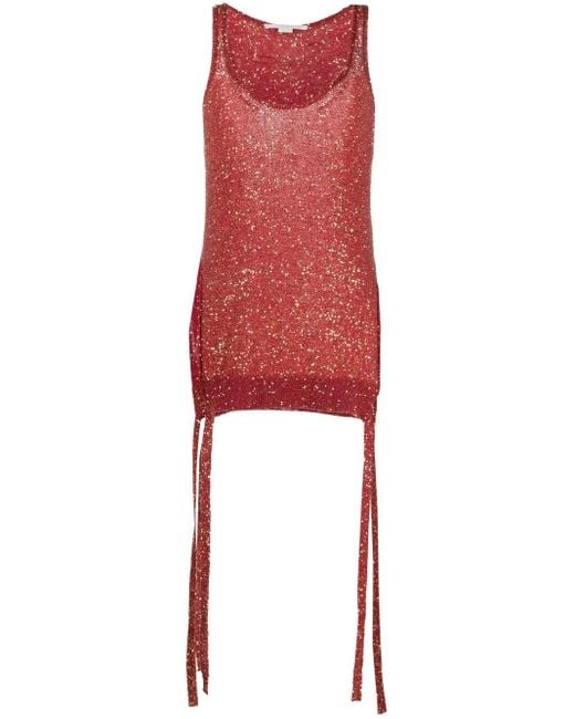Stella McCartney Red Sequin-Embellished Knit Tank Top