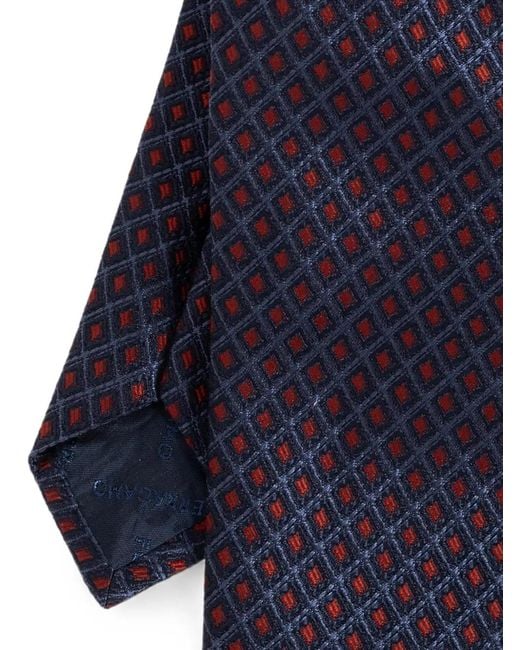 Ferragamo Blue Geometric-Pattern Silk Tie for men