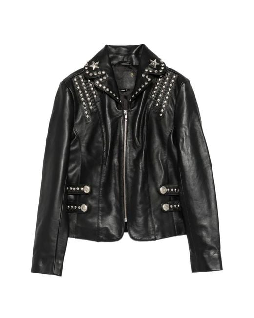 R13 Black Lou Stud-Embellished Leather Jacket