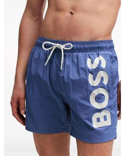 Boss Blue Logo-Print Swim Shorts for men
