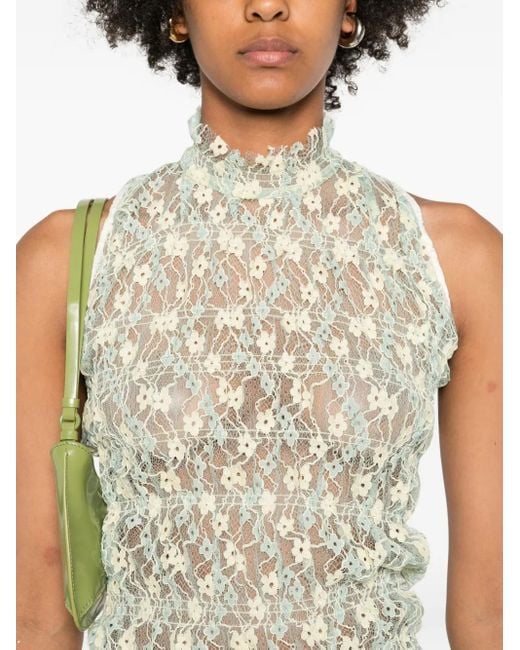 Roberta Einer White Floral-Lace High-Neck Mini Dress