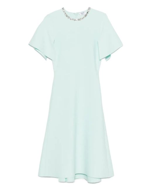 Alexander McQueen Blue Embellished Short-Sleeve Midi Dress