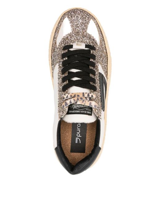 PURAAI White Glitter-Panel Sneakers