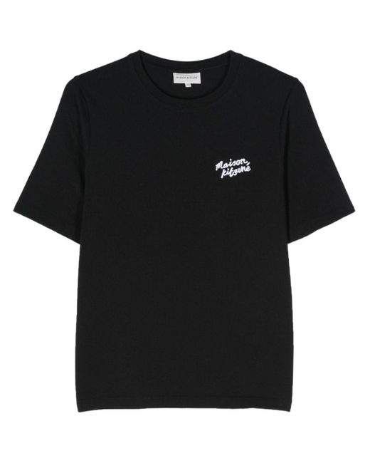 Maison Kitsuné Black T-Shirt mit Logo-Stickerei