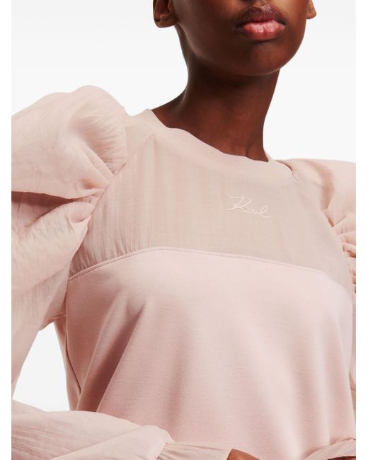 Karl Lagerfeld Pink Organza-sleeve Sweatshirt
