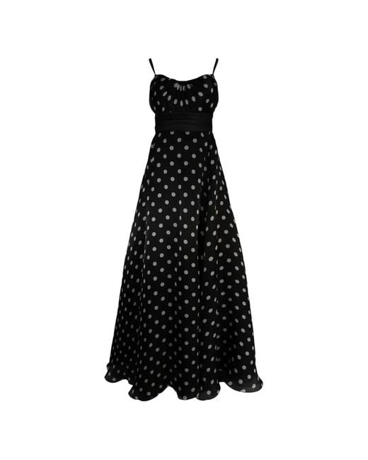 Pamella Roland Black Polka-Dot-Pattern Maxi Dress