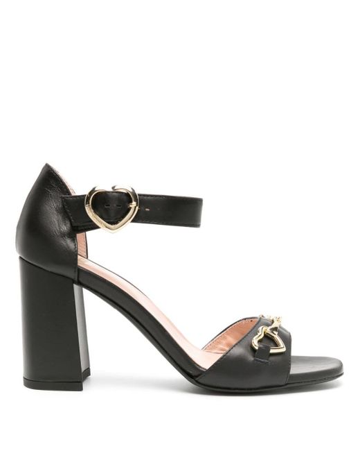 Love Moschino 85mm Logo-engraved Leather Sandals in Black | Lyst UK