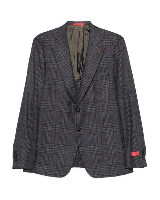 Isaia Gray Checked-Pattern Wool-Silk Blend Blazer for men