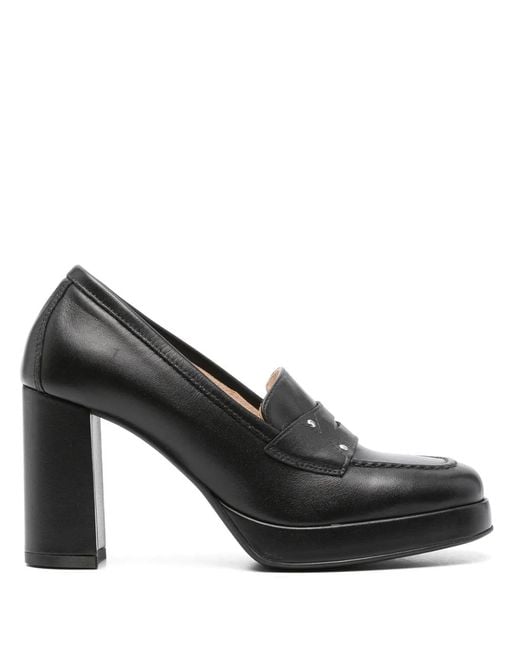 Nero Giardini Black Square-Toe Leather Pumps