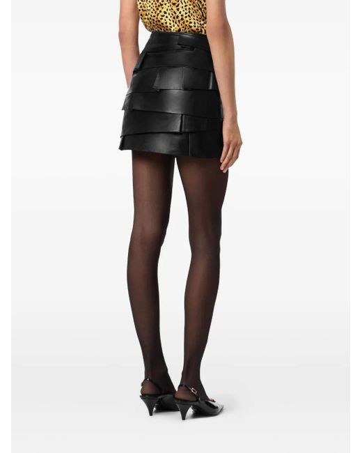 Versace Black Layered Ruffle Leather Skirt