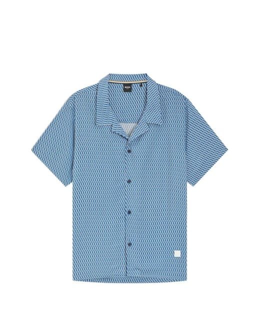 Boss Blue Regular-Fit Shirt With All-Over Print for men