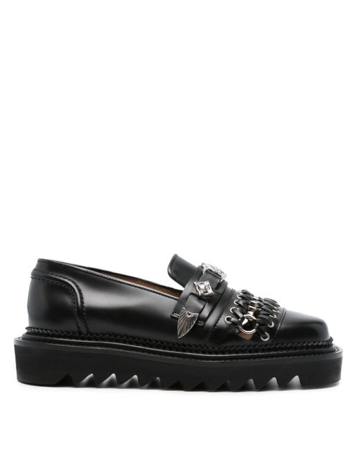 Toga Black Ring-detail Leather Loafers