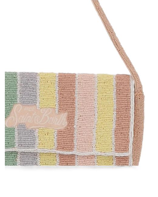 Mc2 Saint Barth White Bead-Embellished Striped Shoulder Bag