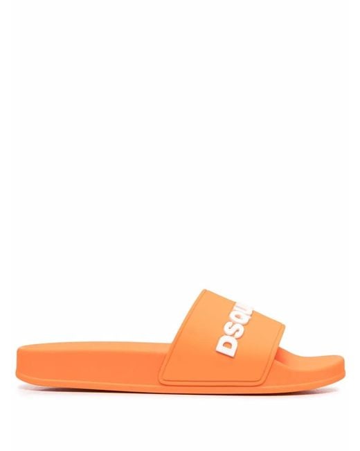 DSquared² Orange Claquettes À Logo Appliqué