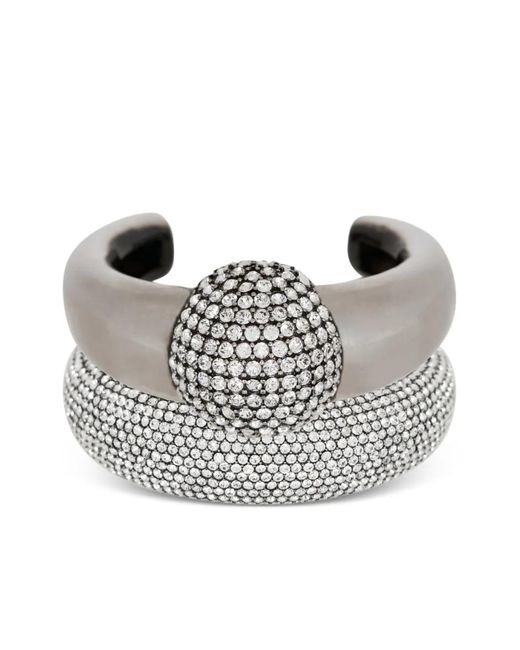 Balmain White Rhinestone-Embellished Bangle Bracelet (Set Of Two)