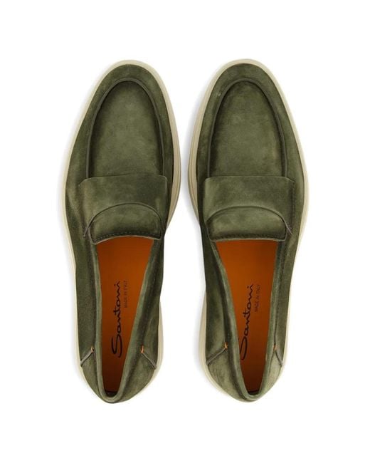 Santoni Green Penny-Detail Suede Loafers for men