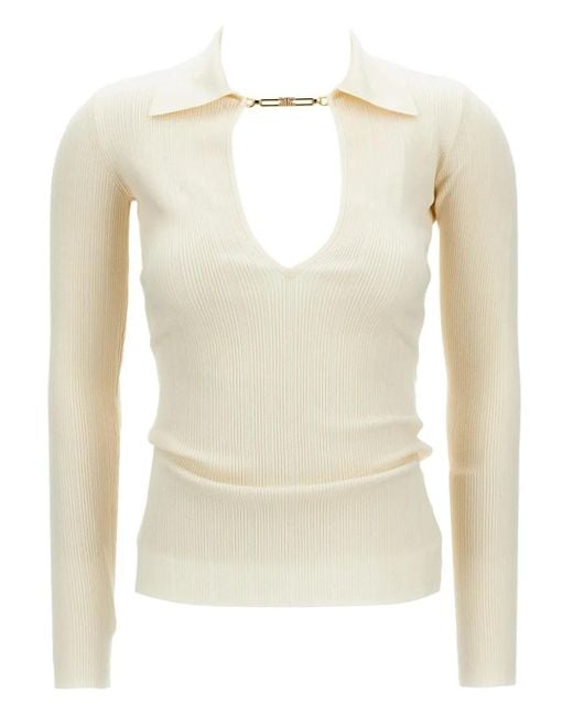 Elisabetta Franchi Natural Chain-Detail Ribbed Sweater