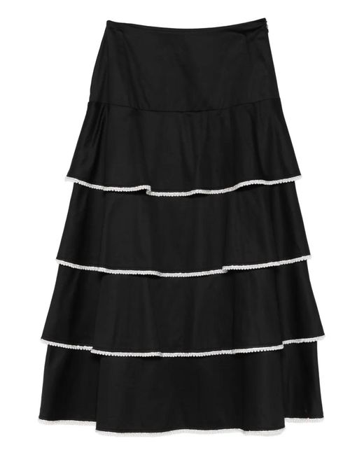Sandro Tiered-Design Embellished Midi Skirt in Black | Lyst UK