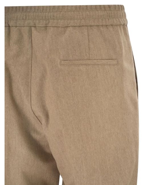 Brunello Cucinelli Natural Pleated Drawstring Trousers for men