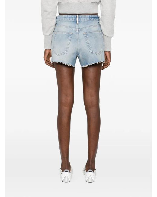 Alexander Wang Blue Crystal-Embellished Frayed Shorts