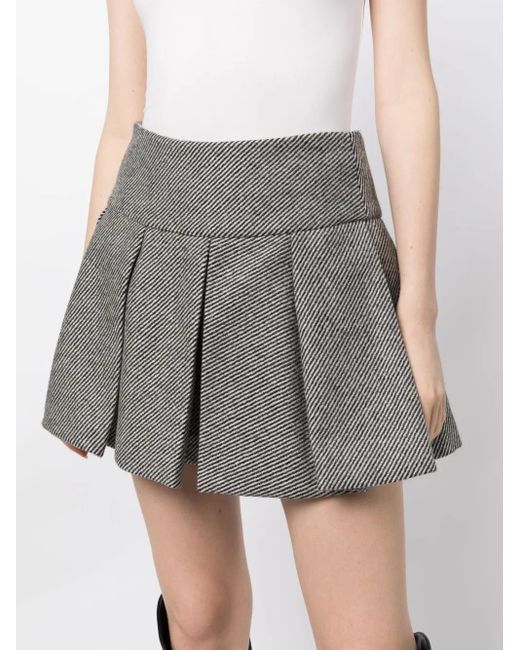 Patou Gray Pleated Structured Wool Miniskirt