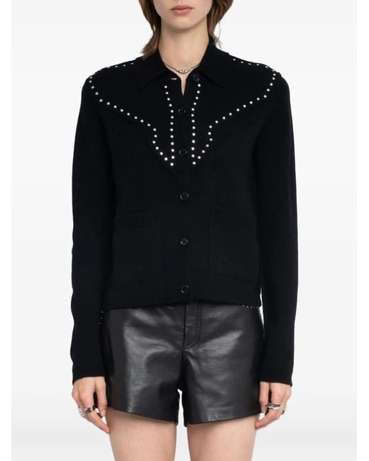 Zadig & Voltaire Black Stud-Embellished Crew-Neck Cardigan