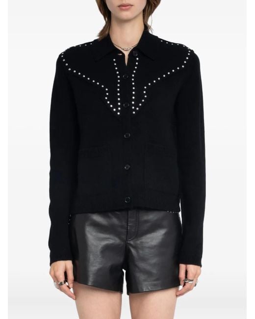 Zadig & Voltaire Black Stud-Embellished Crew-Neck Cardigan