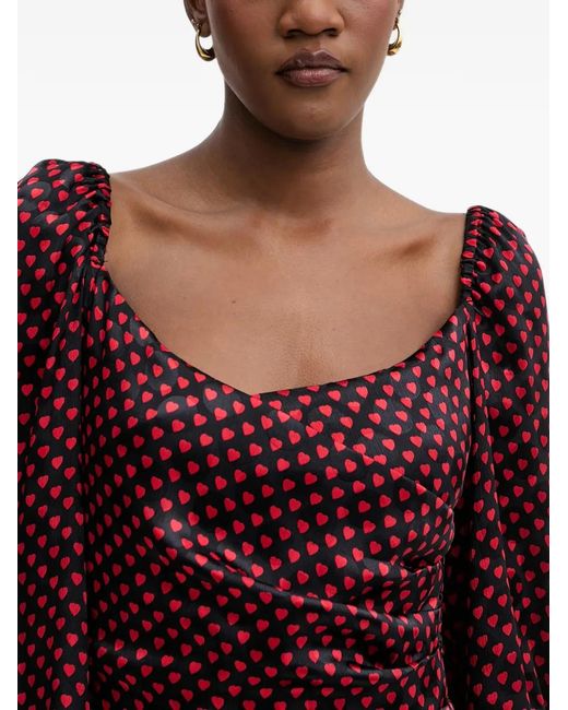 Morgan Red Heart-Print Ruched Midi Dress
