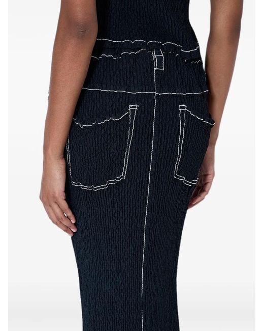 Issey Miyake Blue Midi Wavelet Contrast-Stitching Elasticated-Waistband Skirt