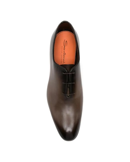 Santoni Brown Lace-Up Almond-Toe Loafers for men