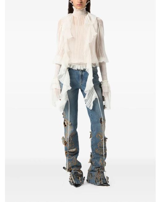 Blumarine White Pleated Ruffle Top