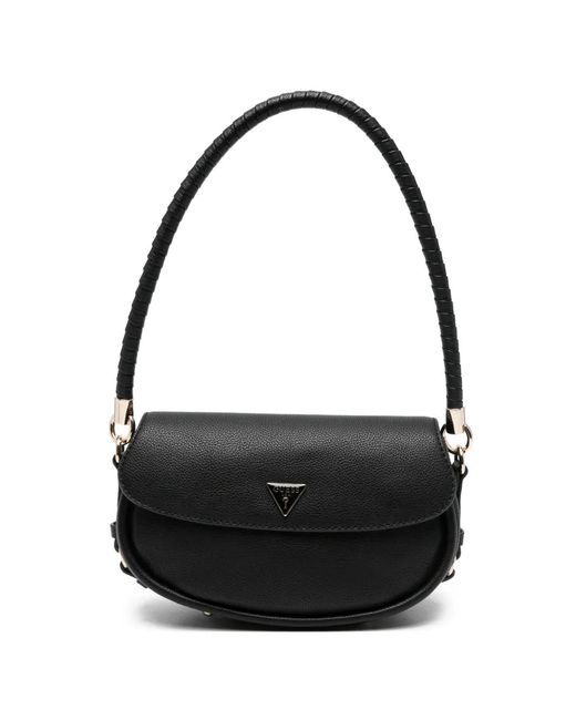 Guess Black Danya Triangle Logo Leather Tote Bag