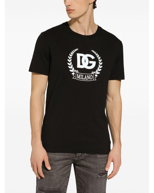 Dolce & Gabbana Black Dg-print Stretch-cotton T-shirt for men