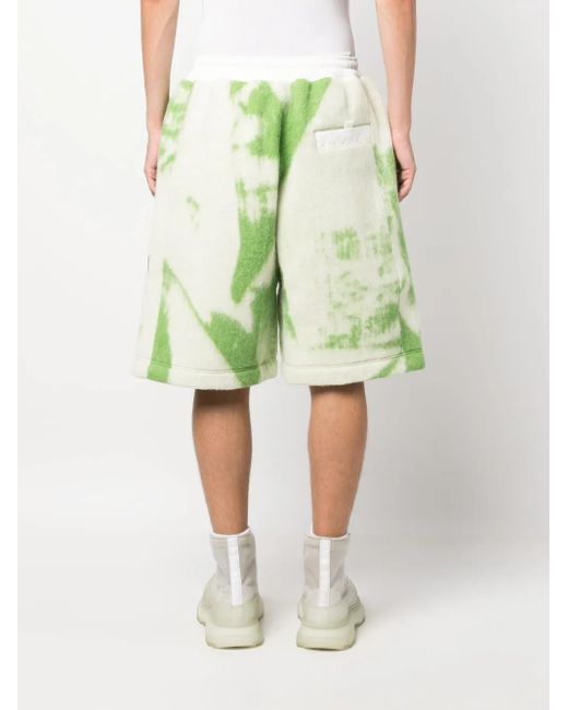 Y-3 Green Brush-Stroke Print Fleece Shorts for men
