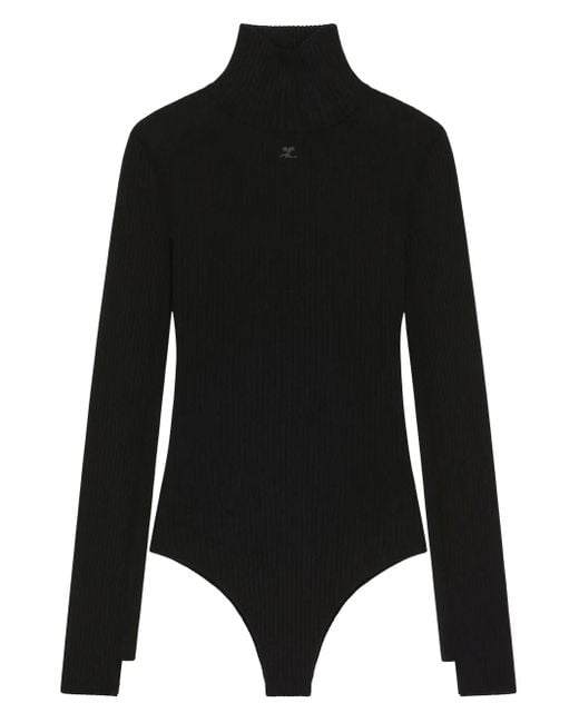 Courreges Black Gerippter Body Mit Stehkragen