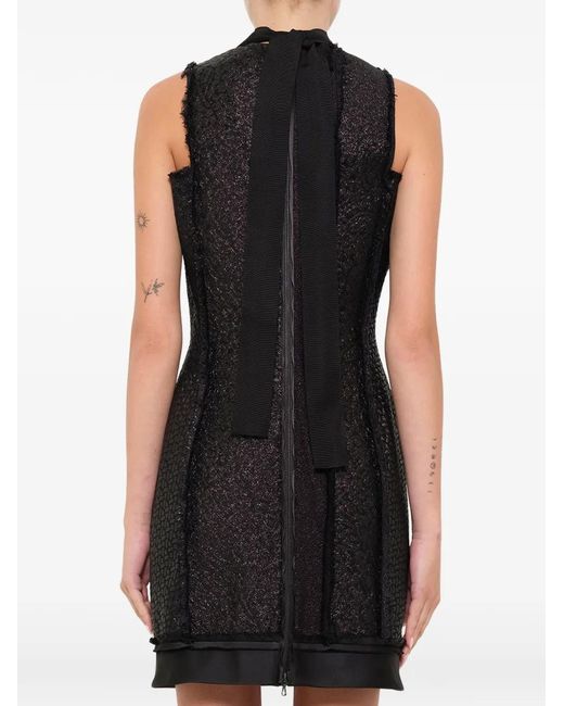 Lanvin Black Crystal-Embellished Frayed-Detail Mini Dress