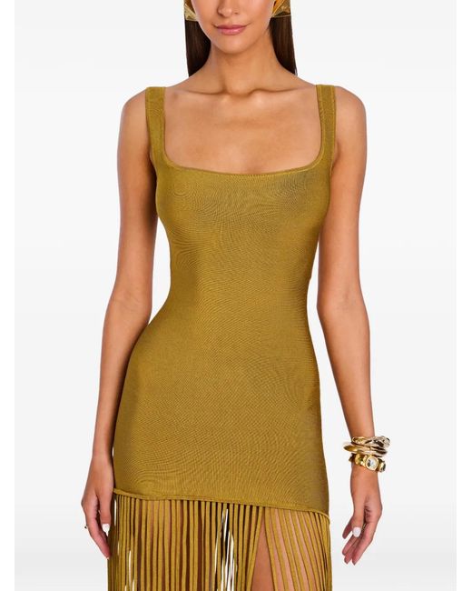 retroféte Green Saddler Fringe-Trimmed Midi Dress