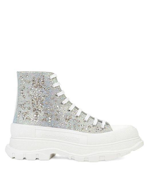 McQueen White Tread Slick Crystal-Embellished Platform Sneakers for men