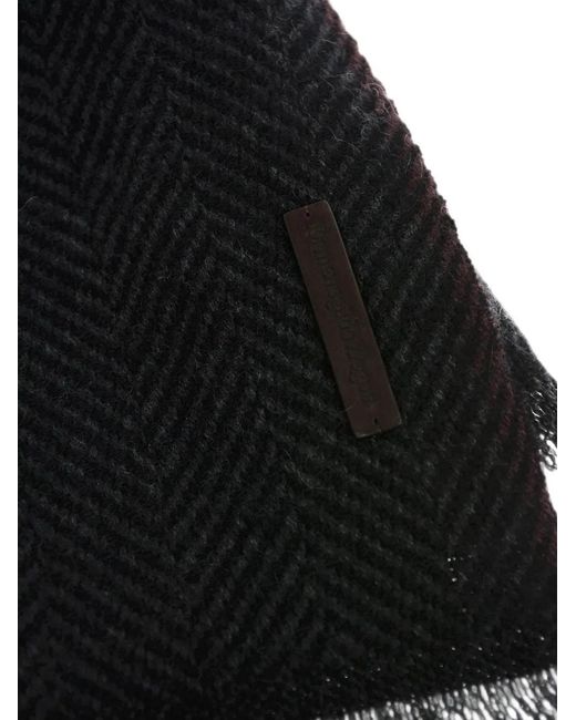 Zegna Black Herringbone-Pattern Cashmere Scarf for men