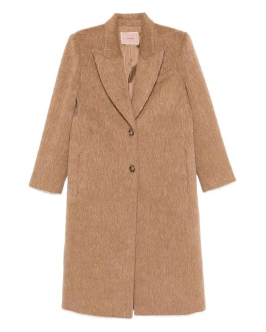 Twinset Brown Textured Single-Breasted Coat