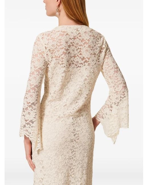 Twinset White Laced Flared Midi Dress